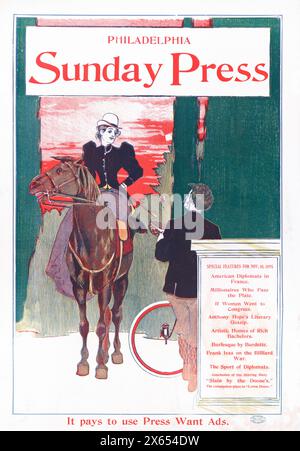 Philadelphia Sunday Press Cover - George Reiter Brill (illustratore americano, 1867-1918) Sunday Press, Special Features, 10 novembre 1895 Foto Stock