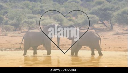 Immagine del cuore sugli elefanti sulla savana Foto Stock