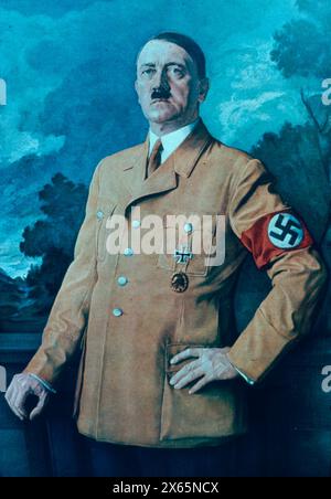 Ritratto del dittatore tedesco Adolph Hitler in uniforme nazista, Germania anni '1930 Foto Stock