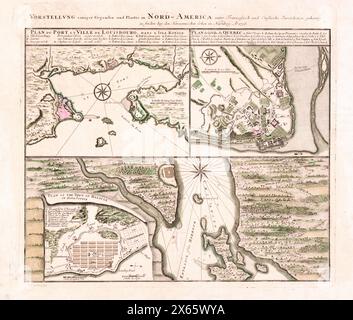 Mappa d'epoca delle fortificazioni militari coloniali in Canada intorno al 1762, Louisbourg, Quebec, Halifax Foto Stock