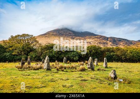 Standing Stone Circle nelle Highlands scozzesi Foto Stock