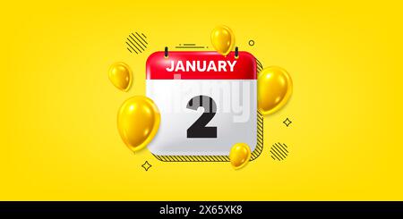 icona 2° giorno del mese. Data di pianificazione dell'evento. Icona della data del calendario del 3 gennaio. Vettore Illustrazione Vettoriale