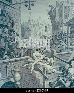 Gin Lane, opera dell'artista inglese William Hogarth, 1751 Foto Stock