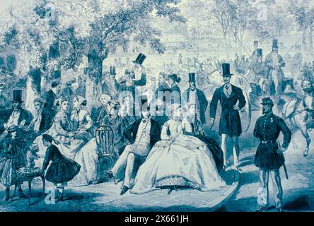 Scena a Bois de Boulogne, illustrazione Parigi 1866 Foto Stock