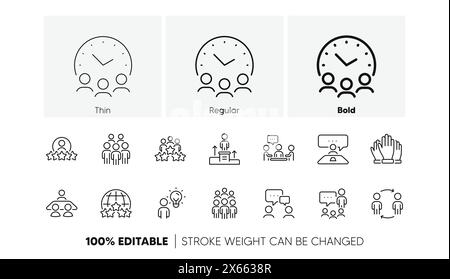 Set di icone di linea per gli uomini d'affari. Riunione, struttura del lavoro, squadra. Gruppo persone, comunicazione, membro. Icone di linea. Vettore Illustrazione Vettoriale