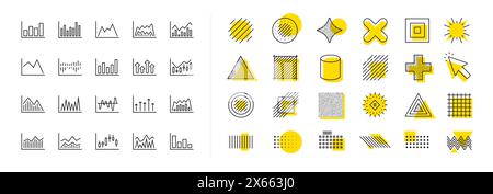 Icone delle linee del grafico finanziario. Grafico a candelabro. Elementi di progettazione. Vettore Illustrazione Vettoriale