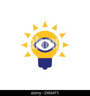 lampadina e icona dell'occhio in un design piatto Illustrazione Vettoriale