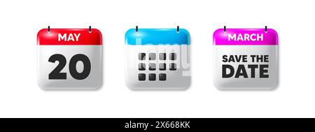 icona 20° giorno del mese. Data di pianificazione dell'evento. Calendario salvare l'icona 3d della data. Vettore Illustrazione Vettoriale