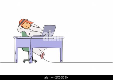 Il continuo disegno di una linea ha spaventato il manager arabo guardando lo schermo del computer portatile. Uomo scioccato che guarda video sul suo notebook a casa. S Illustrazione Vettoriale