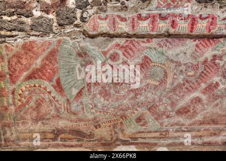 Murale di giaguaro vestito umano, Palazzo di Tetitla, zona archeologica di Teotihuacan, Stato del Messico, Messico Foto Stock