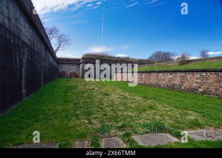 Nel fossato di Fort Jay sull'isola Governors. Foto Stock