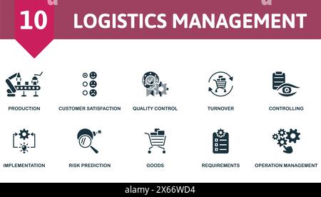 Set di gestione logistica. Icone creative. Elementi modificabili. Illustrazione Vettoriale