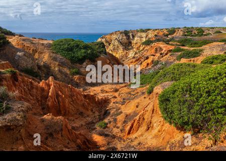 Paesaggio costiero della regione dell'Algarve a Lagos, Portogallo meridionale. Foto Stock