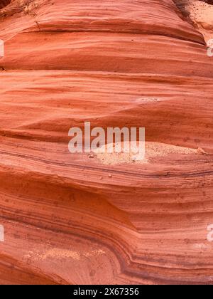 Il primo piano delle pareti di arenaria nell'Antelope Canyon mostra le caratteristiche geologiche erose e scolpite formatesi nella roccia da migliaia di anni di inondazioni Foto Stock