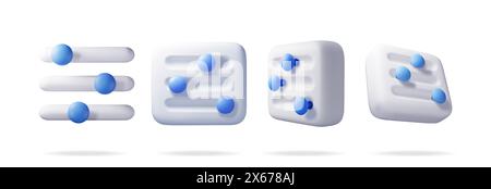 Set 3D dell'icona del pulsante filtro Illustrazione Vettoriale