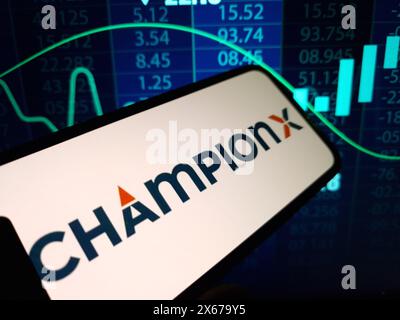 Konskie, Polonia - 12 maggio 2024: Logo aziendale ChampionX visualizzato sul telefono cellulare Foto Stock