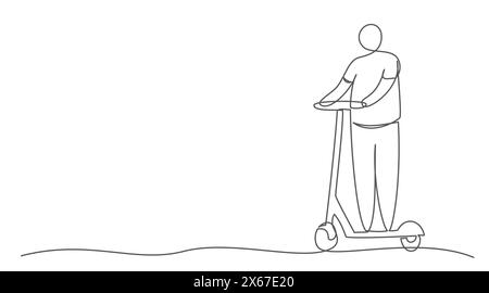 Scooter elettrico disegno di una linea su sfondo bianco Illustrazione Vettoriale