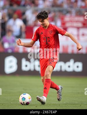 MONACO DI BAVIERA, GERMANIA - 12 MAGGIO: Aleksandar Pavlovic del Bayern Muenchen corre con un pallone durante la partita di Bundesliga tra il Bayern München e il VfL Wolfsburg all'Allianz Arena il 12 maggio 2024 a Monaco di Baviera, Germania. © diebilderwelt / Alamy Stock Foto Stock