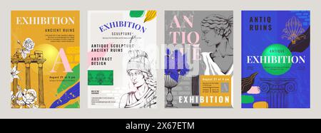 Greek art. Abstract rome posters or vintage greece creative culture, modern ancient sculpture and statue. Contemporary vertical banner or invitation d Illustrazione Vettoriale