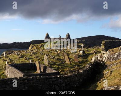 Vecchia cappella e cimitero, Little Bernera, Lewis, Ebridi esterne, Scozia Foto Stock