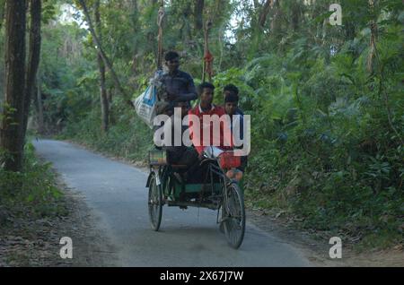 Naogaon, Bangladesh. 13 maggio 2024. Gli abitanti del Parco Nazionale degli Altadighi tornano a casa dopo il lavoro nel tardo pomeriggio a Dhamoirhat upazila, nel quartiere Naogaon. (Credit Image: © MD Mehedi Hasan/ZUMA Press Wire) SOLO PER USO EDITORIALE! Non per USO commerciale! Foto Stock