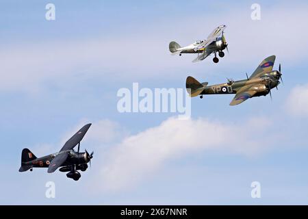 Bristol Blenheim Gloster Gladiator e Westland Lysander espone alla Shuttleworth Collection Old Warden Best of British Air Show maggio 2024 Foto Stock