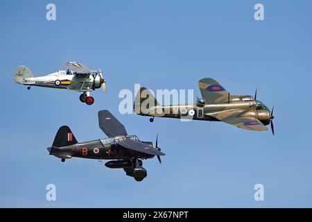 Bristol Blenheim Gloster Gladiator e Westland Lysander espone alla Shuttleworth Collection Old Warden Best of British Air Show maggio 2024 Foto Stock