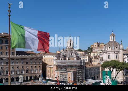 Cantiere per la nuova linea C della metropolitana, metropolitana e stazione della metropolitana. Piazza Venezia, centro storico di Roma. Italia, Europa - Copia spazio Foto Stock