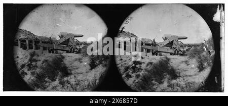 Fort Fisher, North Carolina. Pistola con museruola sparata, fotografie della Guerra civile 1861-1865 Foto Stock