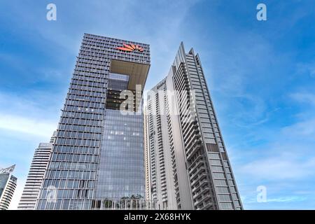 Edifici alti, grattacieli, skyline, Sheikh Zayed Road, Dubai, Emirati Arabi Uniti, Medio Oriente, Asia Foto Stock