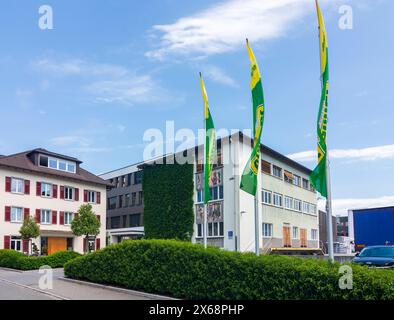 Lauterach, Hermann Pfanner Getränke GmbH, azienda produttrice di bevande, edificio dell'azienda vinicola Pfanner a Bodensee (Lago di Costanza), Vorarlberg, Austria Foto Stock