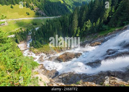 Stubaier Alpen (Alpi dello Stubai), cascata Grawa a Stubaital, Tirolo, Austria Foto Stock