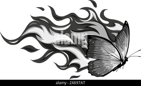 farfalla monocromatica con fiamme su sfondo bianco Illustrazione Vettoriale
