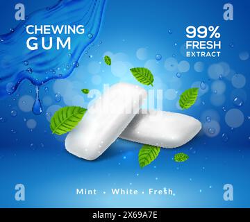 Mint chewing gum Vector background Fresh Breath. Modello di confezione del prodotto gomme da masticare Illustrazione Vettoriale