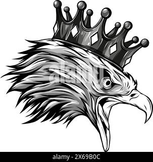 Mascot monocromatico con aquila americana incoronata. illustrazione vettoriale Illustrazione Vettoriale