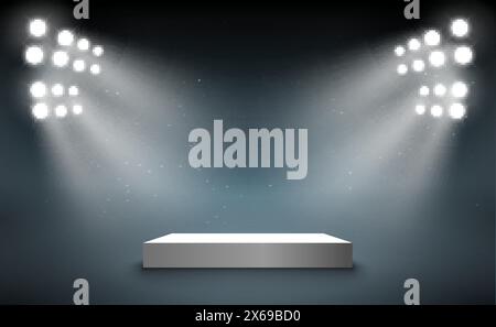 Palcoscenico con piedistallo di presentazione leggero. Premiata progettazione di palcoscenici illuminati Illustrazione Vettoriale
