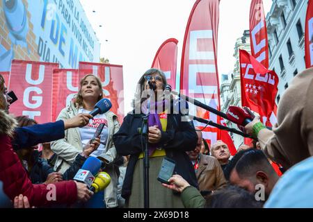 Paloma Lopez, Segretario generale del CCOO di Madrid visto prima della tradizionale manifestazione della giornata internazionale del lavoro organizzata dai sindacati, CCOO, Comisiones Obreras, commissioni dei lavoratori, UGT, Union General de Trabajadores, nel centro di Madrid, Spagna, 1° maggio 2024 Foto Stock