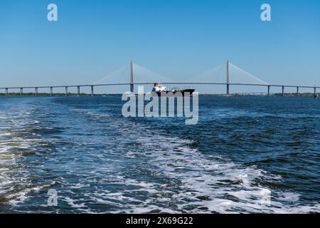 Arthur Ravenel Bridge, noto anche come Cooper Bridge, sul porto di Charleston, South Carolina. Foto Stock