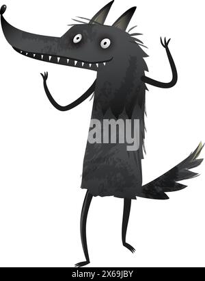 Divertente Wolf Character Design Isolated Kids Cartoon Illustrazione Vettoriale