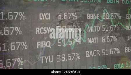 Immagine di trading board e grafici che si spostano su sfondo astratto Foto Stock