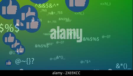 Immagine di più icone simili e simboli che cambiano su sfondo sfumato verde Foto Stock