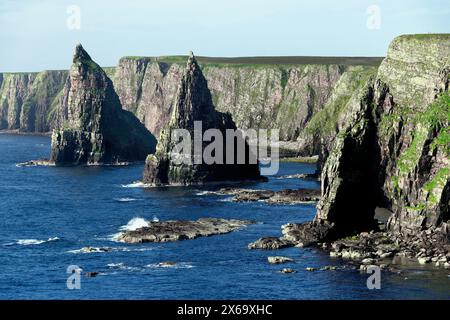 Duncansby Head ha eroso i fondali marini e le scogliere del Mare del Nord vicino a John o' Groats. Area di Caithness della regione delle Highland della Scozia Foto Stock