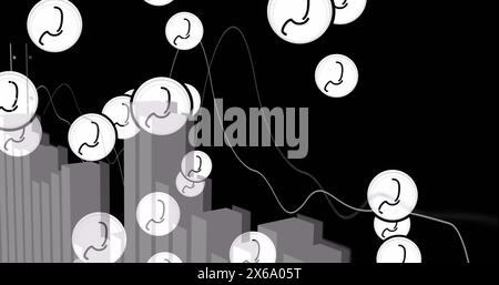 Immagine delle icone del profilo su più grafici su sfondo nero Foto Stock