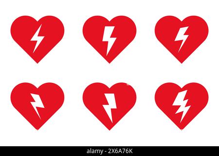 Simbolo del defibrillatore semiautomatico esterno con il simbolo del cuore e dell'elettricità. Illustrazione Vettoriale
