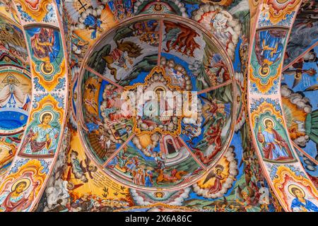 Pittura murale del monastero di Rila, un monastero ortodosso orientale nelle montagne di Rila, Bulgaria Foto Stock