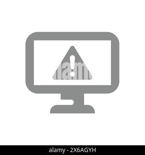 Monitor del computer con avviso esclamativo. Messaggio di errore, allarme, icona del vettore del segnale malware. Illustrazione Vettoriale