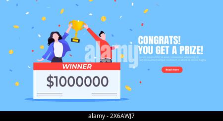 Felice vincitore della lotteria con un grande premio di stipendio. Illustrazione Vettoriale