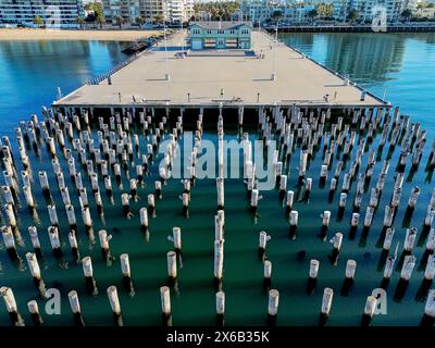 Port Melbourne, Australia. Piloni storici del Princes Pier a Port Melbourne. Foto Stock