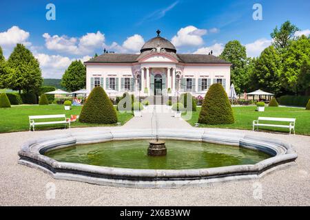 Vista sul giardino dell'abbazia di Melk, Austria Foto Stock