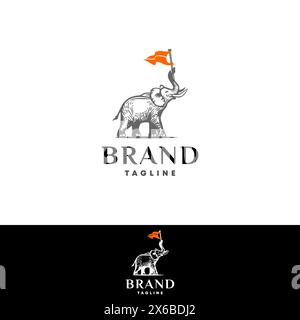 Design del set illustrativo con logo a forma di elefante. Logo Elephant Company Illustrazione Vettoriale